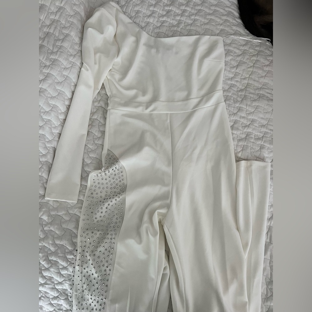 White One-Shoulder Jumpsuit with fun detail